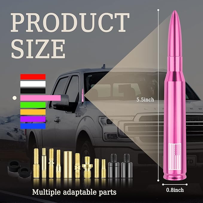 Car Bullet Antenna,Truck Exterior Decoration Accessories Car Vehicle Replacement Antenna Conpatible with Ford F150 RAM 1500 GMC Heavy Duty Pickup Trucks Accessories(New Upgrade Pink-U.S. Flag)…