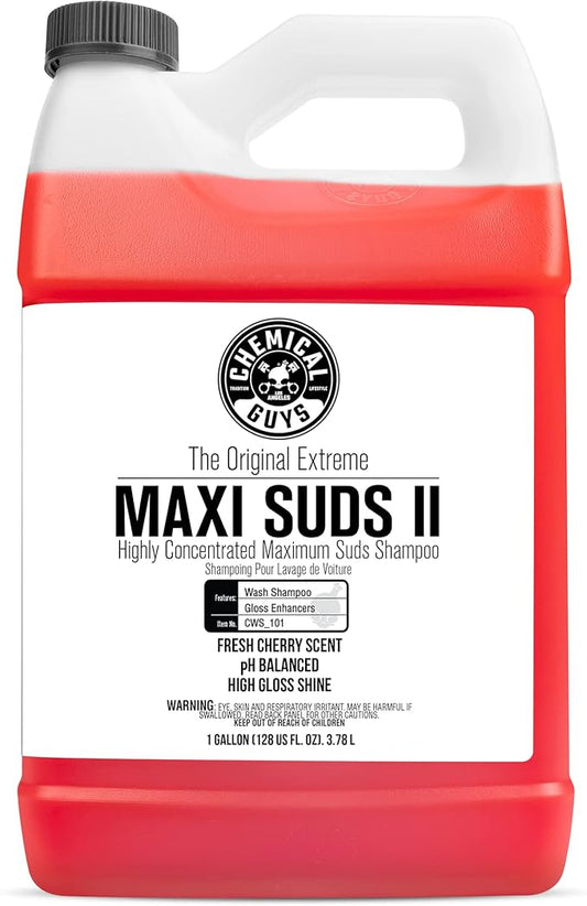 Chemical Guys CWS_101 Maxi-Suds II Foaming Car Wash Soap (Works with Foam Cannons/Guns or Bucket Washes) Safe for Cars, Trucks, Motorcycles, RVs & More, 128 fl oz (1 Gallon), Cherry Scent