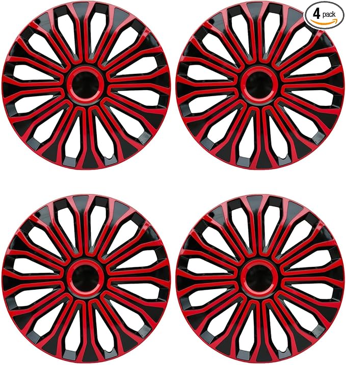 ABX Hubcaps,16 inch hubcaps Set of 4, Wheel Rim Cover ABS Material, Snap On Car Truck SUV Replacement, for Toyota Camry Nissan Mazda etc, Black&Red