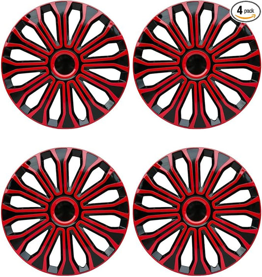 ABX Hubcaps,16 inch hubcaps Set of 4, Wheel Rim Cover ABS Material, Snap On Car Truck SUV Replacement, for Toyota Camry Nissan Mazda etc, Black&Red