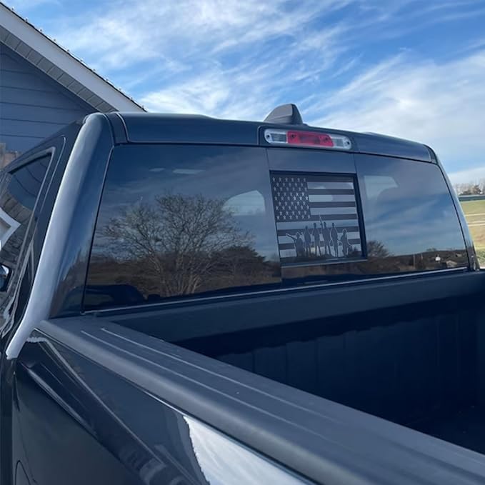 Xinghe for Dodge Ram 2009 to 2024 2025 2026, American Flag Decals Stickers for Truck Back Middle Window, Matte Black USA Flag Decal