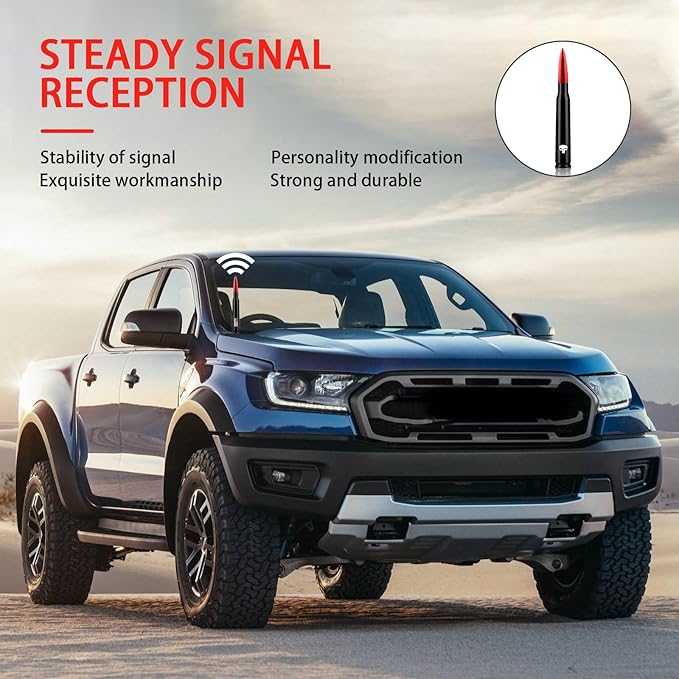 Ajxn 1 PC Car Truck Bullet Antenna, Auto Antenna Mast, Suitable for GM Chevy Silverado 1500 2500 3500 HD Avalanche GMC Sierra 1500 2500 3500 Denali Heavy Duty Pickup Trucks Accessories (Red #1)