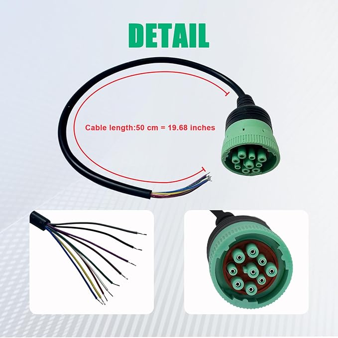 Type 2 Green J1939 9 Pin to Open Cable Adapter,J1939 DIY Diagnostic Cable Connector for Heavy Duty Trucks and Commercial Vehicles,Work with Truck Diagnostic Scan Tools/Code Reader(19.68inch)