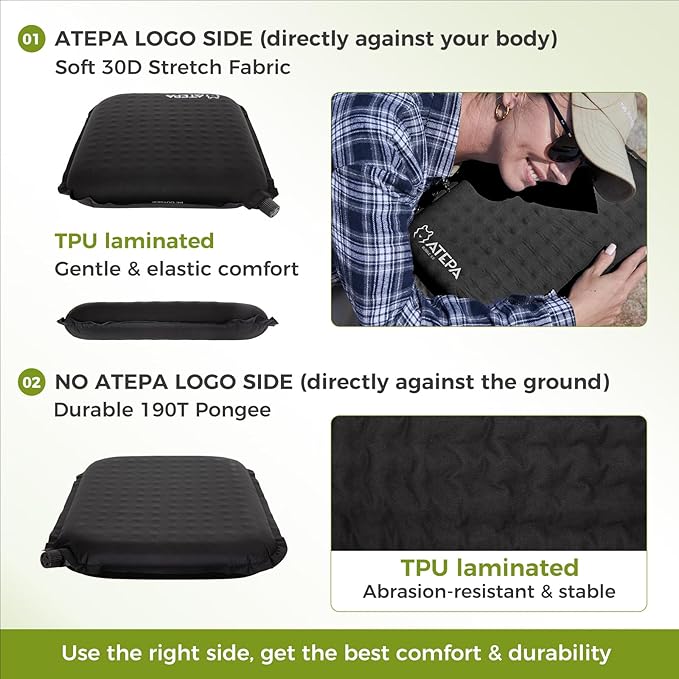 ATEPA Inflatable Seat Cushion, Compact Self-Inflating Seat Cushion for Stadium Airplane Air Travel Bleacher Camping, Blow Up Foam Seat Pad for Outdoor Sports Events Backpacking Hiking Sitting