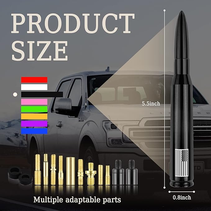Car Bullet Antenna,Truck Exterior Decoration Accessories Car Vehicle Replacement Antenna Conpatible with Ford F150 RAM 1500 GMC Heavy Duty Pickup Trucks Accessories (New Upgrade Black-U.S. Flag)…