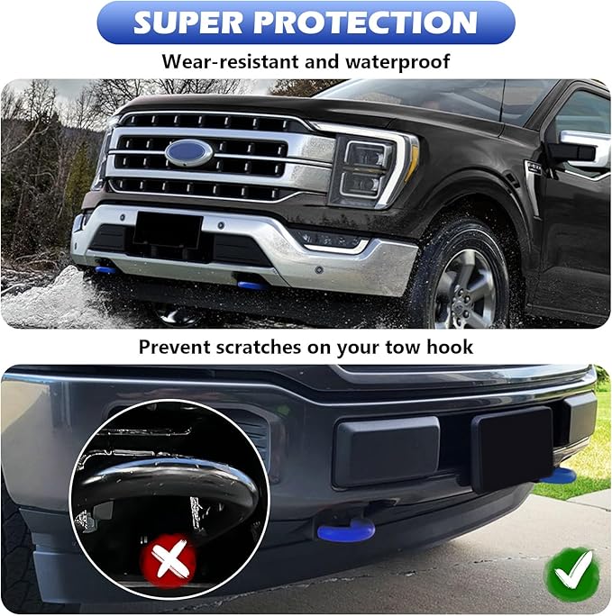 Tow Hooks Covers for Ford F150 2004-2026 Bronco Base/Big Bend/Outer Banks 2021-2026 Compatible with Toyota Tundra Accessories 2017-2021 (Blue)