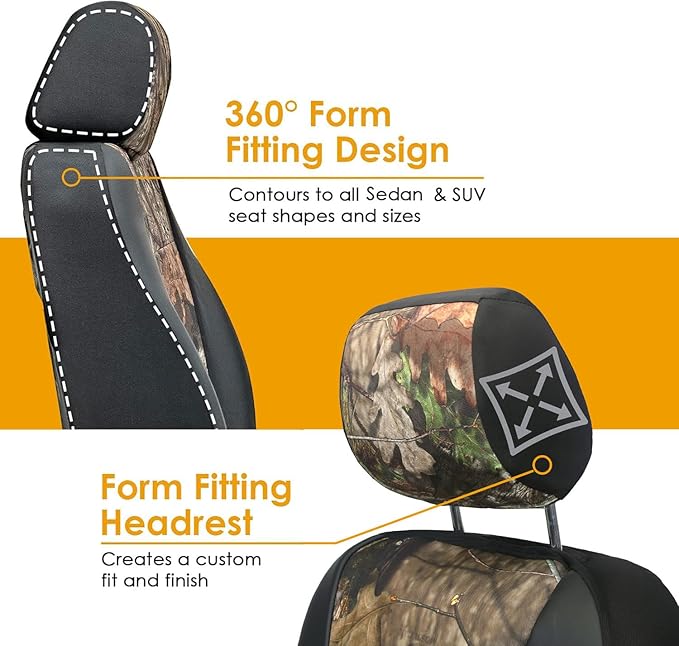 LPI Truck Mossy Oak Heavy Duty Car Seat Covers for Front Seats; Fits Sedans and SUVs, Includes Front and Rear Storage Pockets, Built-in Molle Style Organizer; Semi-Custom Fit; 2pcs