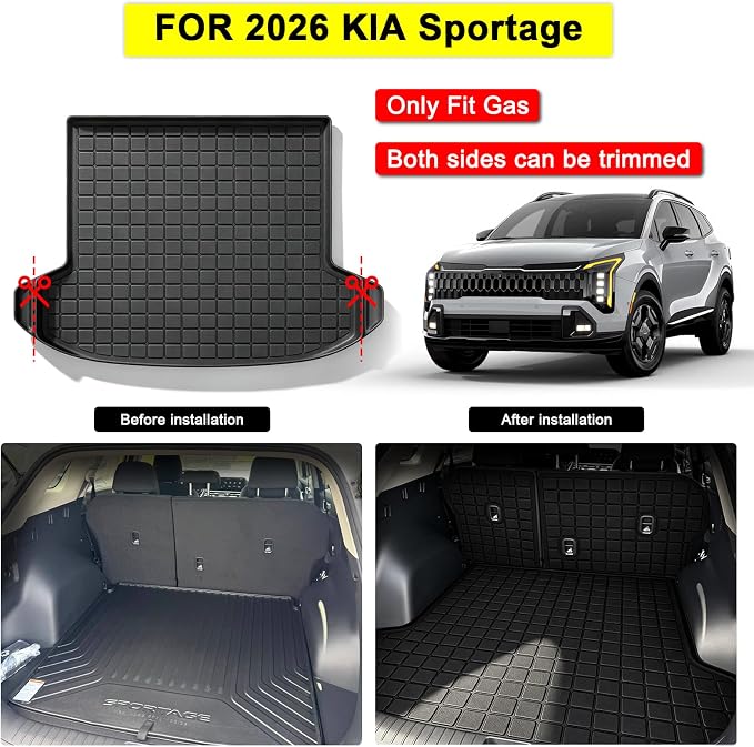 Floor Mats for 2023-2025 2026 Kia Sportage (Only Fit Gas) & Cargo Mat & Backrest Mat. TPE All Weather Protection Floor Liners with Cargo Liner Covering The Backrest Full Set Accessories
