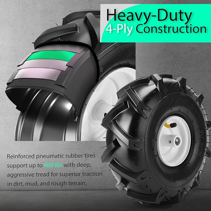 11x4.00-4" Tiller Tires and Wheels, (2-Pack 3/4" Axle Bore, 3-1/8" Centered Hub) 11x4.00-4" Tiller Tires Replacement for Craftsman & Troy-Bilt Garden Tractors, Tillers & Trenchers