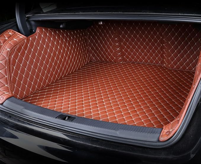 Car Cargo Mat Compatible with BMW X5 2019-Current Backrest Mat+Trunk Mat+Hight Side Mat Full Coverage Trunk Liner Luxury Leather-Brown