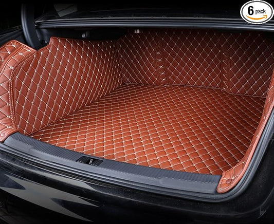 Trunk Mat Cover Compatible with BMW X5 PHEV 2019-Current Back Seat Cover & Cargo Liner & High Side Mats Heavy Duty Leather Mat - Brown