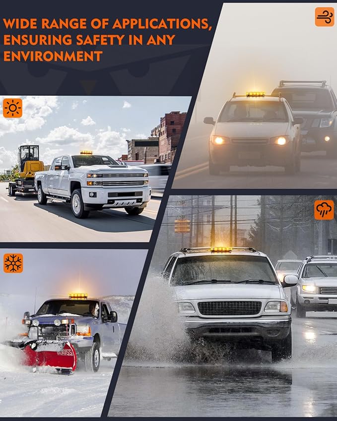 LUMENIX LED Roof Top Strobe Beacon Light Bar Rooftop Security Warning Emergency Flashing Plow Lights for Construction Vehicles Tow Commercial Trucks Postal Cars Snowplow - Amber
