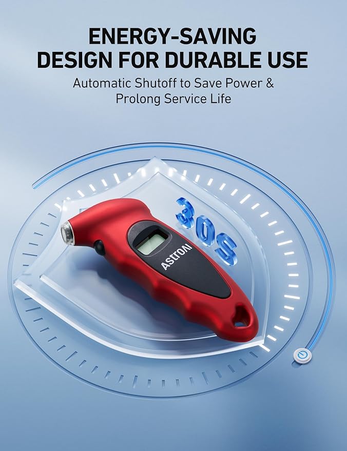 AstroAI Digital Tire Pressure Gauge 0-150PSI, Accurate in 0.1 Increments, Backlit LCD and Presta Valve Adaptor Included, 4 Units of Measurement for Car Truck Bicycle, Red