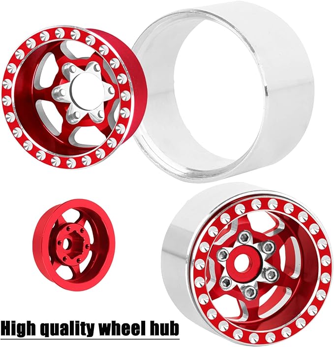 RC 1.0 Beadlock Truck Tires for 1/18 1/24 Trx4m SCX24 RC Crawler,RC Wheels Tires.Aluminum 1.0‘’ Beadlock Wheel Rim&1.0in Tires Tyres.Red(4PCS)