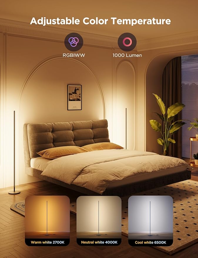 Govee RGBIC Floor Lamp Basic 2-Pack, Compatible with Alexa, LED Smart Standing Lamp with Voice Control, Color Changing Bedside Floor Lamp for Bedroom, Nightstand Corner Lights, Black