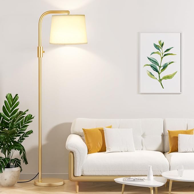 Ambimall Fully Dimmable Floor Lamp - Floor Lamps with 9W LED Bulb, Standing Lamps for Living Room with Adjust Head, Modern Standing Tall Light Rotary Switch for Office(Gold and Beige)