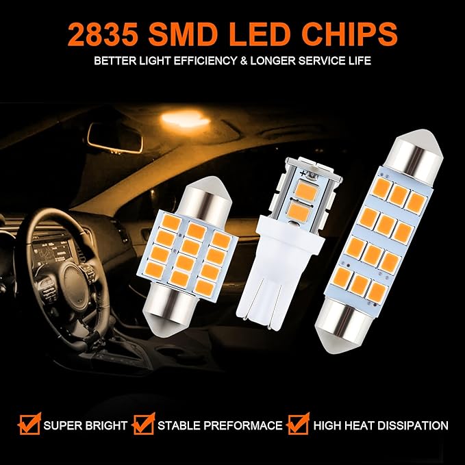 iFunyLED 24 Pieces Dome Light LED Car Interior Bulb Kit Set 194 T10 DE3175 578 31mm 42mm Bulbs Interior Replacement Lights for Car Map License Plate Door Side Marker Cornering Trunk Light - Amber