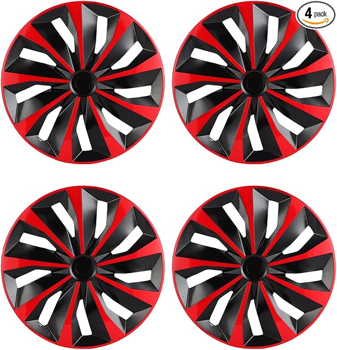 ABX Hubcaps,16 inch hubcaps Set of 4, Wheel Rim Cover ABS Material, Snap On Car Truck SUV Replacement, for Toyota Camry Nissan Mazda etc, Black & Red