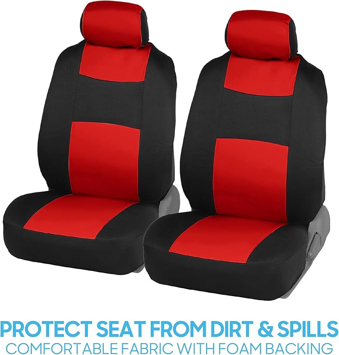 BDK PolyPro Car Seat Covers Full Set in Red on Black – Front and Rear Split Bench Seat Covers, Easy to Install, Accessories for Auto Trucks Van SUV