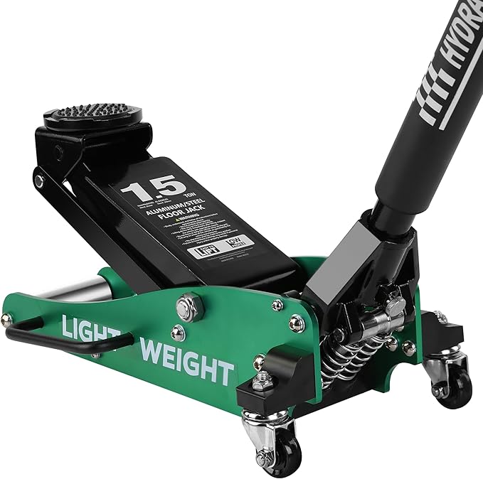 Floor Jack 1.5 Ton Hydraulic Low Profile Aluminum and Steel Car Jack, Lightweight Service Jack with Quick Lift Dual Pump, 3,000 lb Capacity, Lift Range 3.3"-14",Green