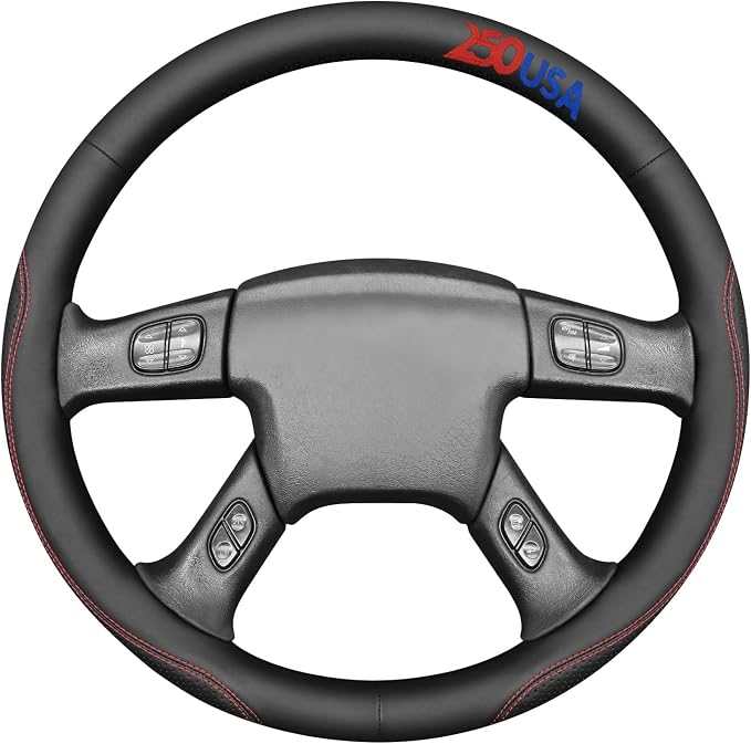 MEWANT USA 250th Anniversary Embroidered Hand Stitch Steering Wheel Cover for Chevy Silverado 1500 2003-2006 1500 Classic 2007 2500HD Classic 3500 Black Artificial Leather Steering Wheel Wrap