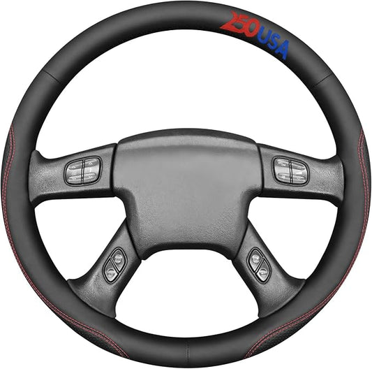 MEWANT USA 250th Anniversary Embroidered Hand Stitch Steering Wheel Cover for Chevy Silverado 1500 2003-2006 1500 Classic 2007 2500HD Classic 3500 Black Artificial Leather Steering Wheel Wrap