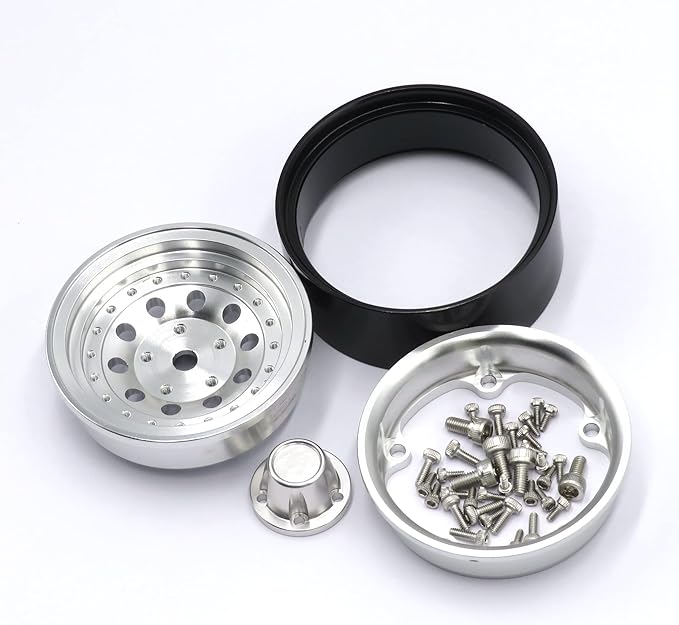 4pcs 1.9 Beadlock Wheels and Tires Height 120mm Tyre & Aluminum Rims with Heavy Metal Rings for 1/10 RC Mud Crawler Truck SCX10 TRX4 CC01, HS700651