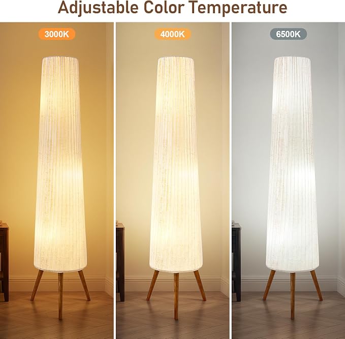 GyroVu 60 Inch Oatmeal Wood Floor Lamp, Color Temperature Adjustable Softlighting Corner Lamp, 3 Bulbs Standing Lamp, Creative Ambient Light for Living Room Bedroom&Office-Bulbs Included