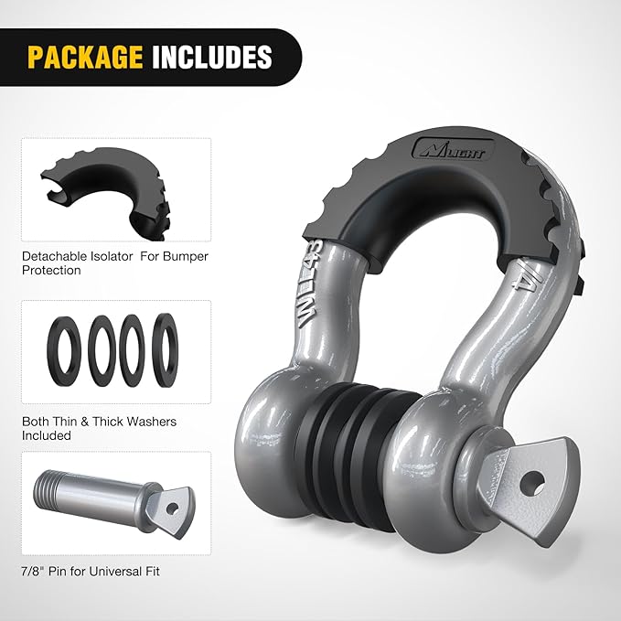 Nilight 2 Pack 3/4" D-Ring Shackle with 7/8" Screw Pin 41,887lbs Break Strength, Heavy Duty Off Road Recovery Shackle with Isolators Washers for Use with Tow Strap, Winch, Off-Road Truck Vehicle