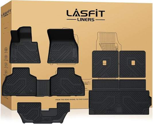 LASFIT Full Set Floor Mats Fit for BMW X7 2019-2025 2026 (7-Seater Only, Not Fit 6-Seater) M50i M60i xDrive40i xDrive50i, All Weather TPE Custom Fit 1st&2nd&3rd Row&Cargo Mat&Seatback Car Mats, Black
