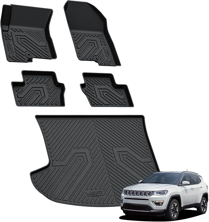 LASFIT Floor Mats & Trunk Mat for Jeep Compass 2007-2017 All Weather TPE Custom Fit Car Mats Floor Liners Cargo Liner Cargo Mat Black