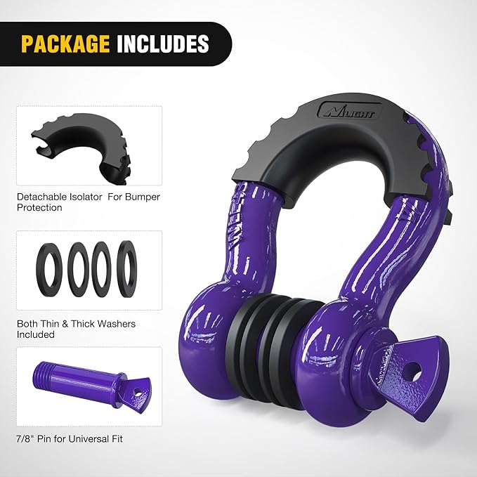 Nilight 2 Pack 3/4" D-Ring Shackle with 7/8" Screw Pin 41,887lbs Break Strength, Heavy Duty Off Road Recovery Shackle with Isolators Washers for Use with Tow Strap, Winch, Off-Road Truck Vehicle