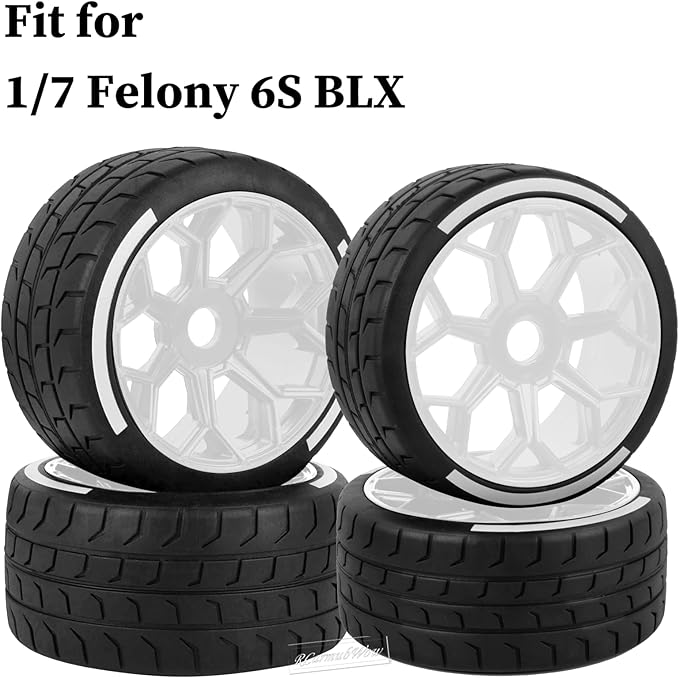 RC Wheels and Tires for 1/7 Felony 6S BLX,RC Truck Tires RC Wheels and RC Tires,4pcs Highway Tires(2 Big 2 Small,White