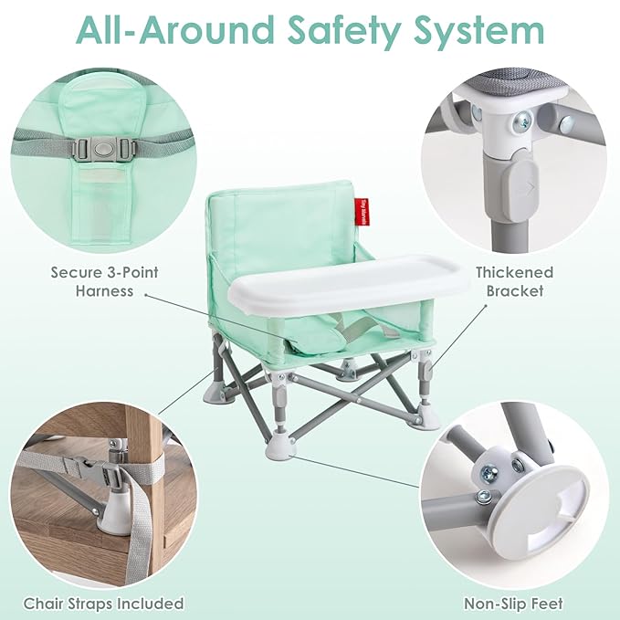 Tiny Marvels Portable Booster Seat, Foldable Baby High Chair with Removable Tray, Safety Harness & Carry Bag – for Toddlers Ages 6M-3Y, Ideal for Dining, Travel, Camping & Family Time