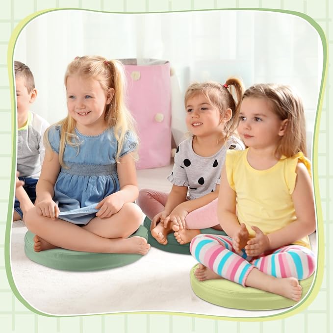 Juexica 8 Pcs Extra Thick Flexible Seating Floor Cushion Assorted Colored Floor Pillow Classroom Seat Cushion Soft Classroom Seating for Kid Learning(Matcha Color,13.8 x 13.8 x 2 Inch,Round)