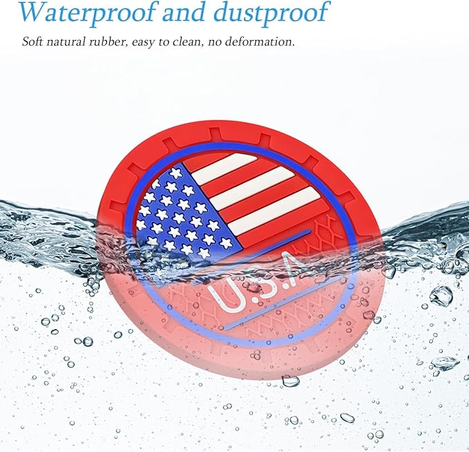 AUCELI 4 Pack Car Cup Holder Coasters, Colored American Flag US Flag Insert Car Cup Coaster, 2.75 Inch Anti Slip Shockproof Embedded Drink Mat, Vehicle Interior Decor Accessories
