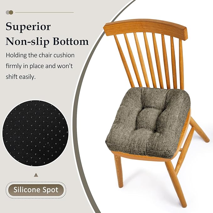 downluxe Chair Cushions for Dining Chairs 4 Pack, Tufted Indoor Chair Pads with Non-Slip Bottom, U-Shaped Kitchen Chair Cushions, 17"x17"x4", Coffee