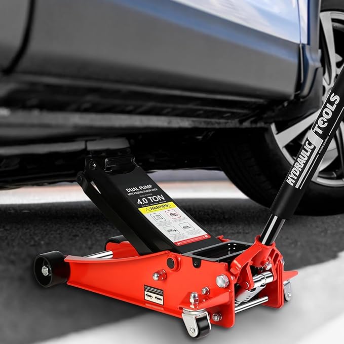 4 Ton Low Profile Floor Jack, Heavy Duty Floor Jack with Dual Pistons Quick Lift Pump, Steel Car Jacks Adjustable Height 4"-21", Hydraulic Trolley Floor Jacks 4 Ton/8000 LBS Capacity, Red