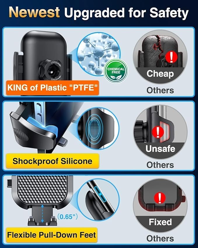 [True Military-Grade] Car Phone Holder VANMASS [Upgraded Strongest Suction&Clip] Cell Phone Mount for Dashboard Windshield Vent Wall,Truck Cradle Stand for iPhone 17 Pro Max 16 15 14 Android,Ink Black