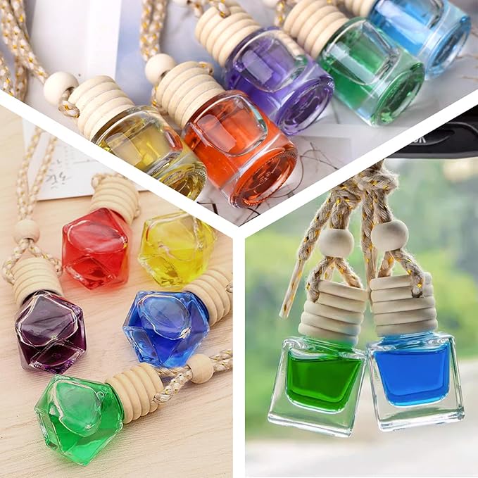 Hanging Car Air Freshener Diffuser, 60Pcs 8ml Empty Glass Essential Pendant Bottles, Automotive Oil Aromatherapy Fragrance Perfume jars