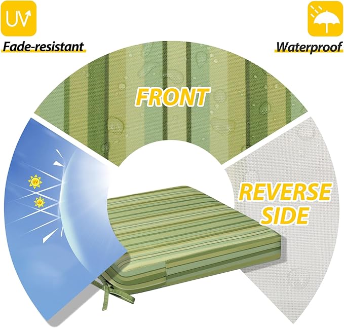 AAAAAcessories Outdoor Seat Cushions for Chairs, Waterproof, Fade-Resistant, 22" x 22" x 3", Patio Furniture Replacement Cushions, Set of 2, Mossy Forest Stripe
