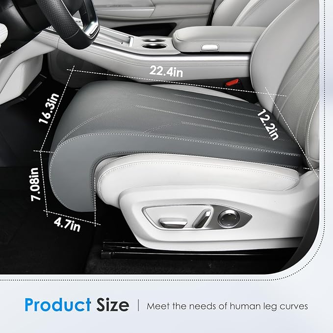 FLORICH Car Seat Extender Leg Extender Support Cushion for Driver Seats Office Chair, Leather Carseat Leg Support for Long Drivers Universal Car Seat Cushion Legs Rest Pads-Grey
