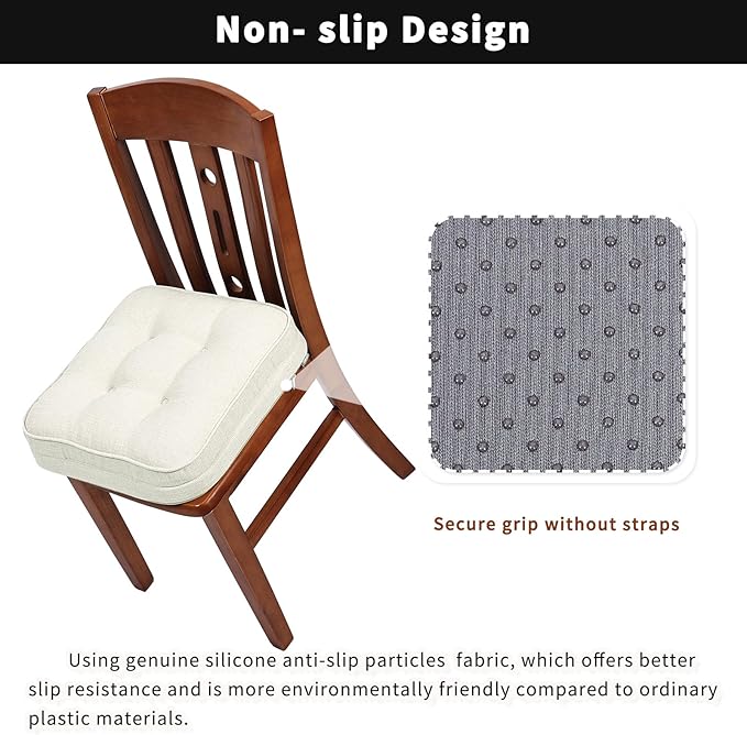 GOFORIT Memory Foam Cushion，Square Seat Cushions for Dining Chairs,Non-Slip Chair Pads with Removable Cover, 16'' x 16'',4 Pack, Off White
