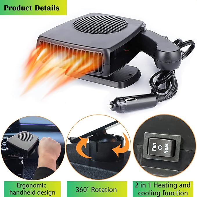 Car Heater,Portable Car Heater for Vehicle, 12V Car Heater Portable, Portable Heater for Car, 360° Rotatable Car Defroster Windshield Heater 12v Car Heater That Plugs Into Cigarette Lighter(black)
