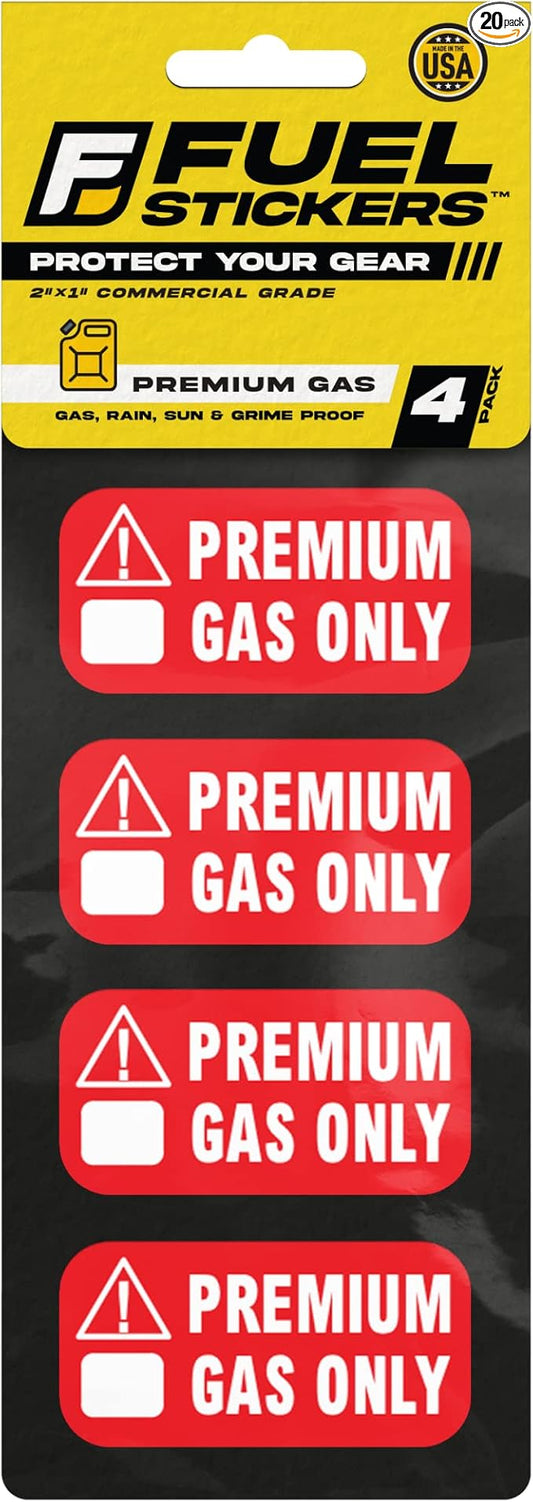 Premium Gas Only Sticker, High Octane Labels 91, 93 Stickers for ATVs, Sports and Race Cars - Weather Proof, Extreme Stick, Commercial Grade by Fuel Stickers - USA Made (2x1 inch), 20 Labels