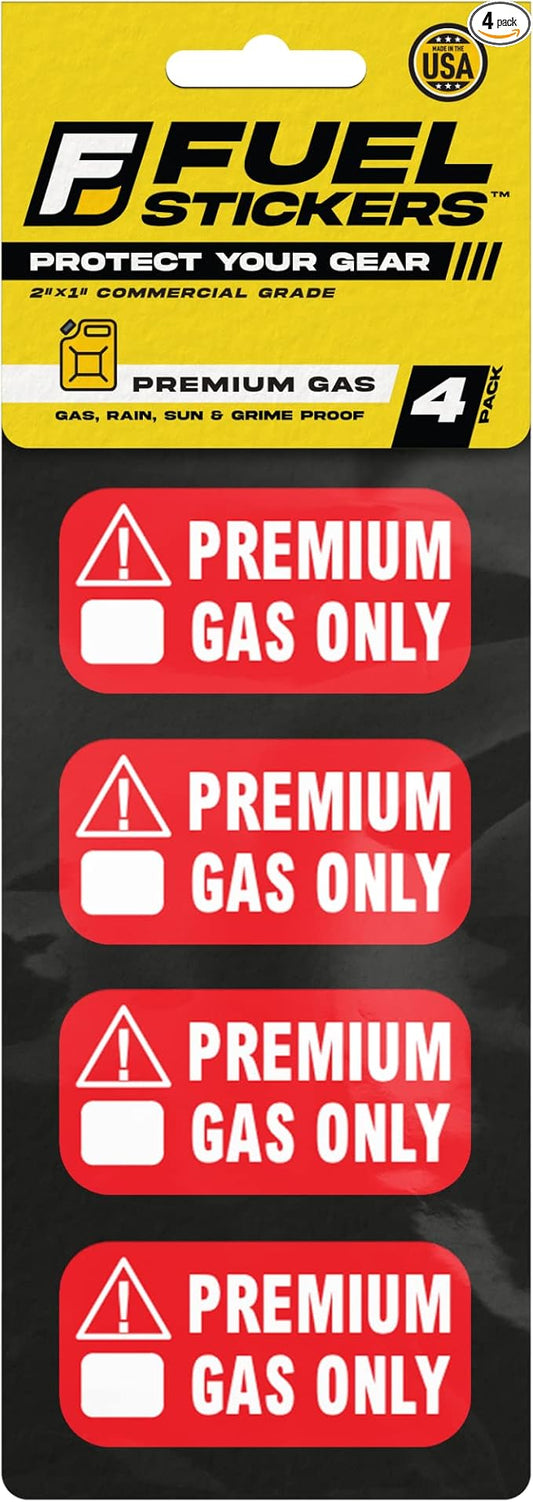 Premium Fuel Only Sticker, 91 Octane Sticker for ATVs, Sports and Race Cars - Weather Proof, Extreme Stick, Commercial Grade Fuel Labels by Fuel Stickers - USA Made (2x1 inch), 4 Labels