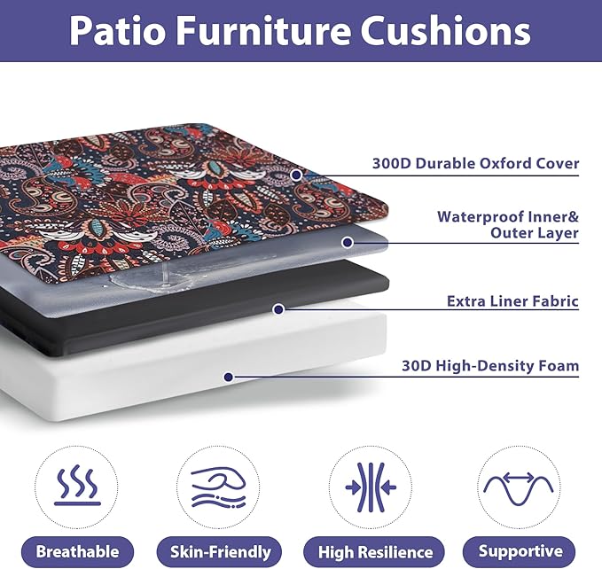 IPYNBAP Outdoor Chair Cushions Set of 4 -Waterproof Outdoor Seat Cushions for Patio Furniture, Patio Chair Cushion with Handle and Ties, Out Door Chair Pads,19x19x3-Square, Artistic Floral