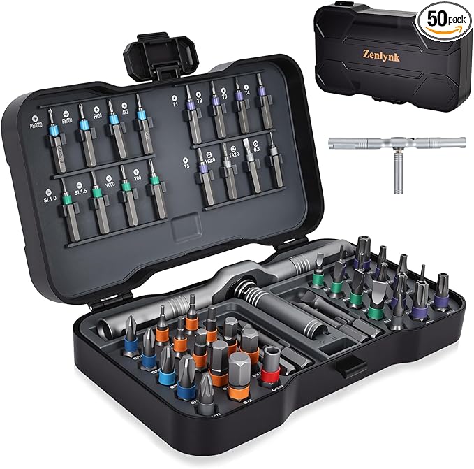 50 in 1 Magnetic Ratchet Screwdriver Set, Precision Multi Bit Screwdriver Kit with S2 Steel Bits, Portable Small Repair Tool Kit for Electronics, PC, Laptop, Watch, Glasses, Bike and Home DIY