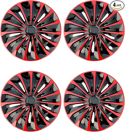ABX Hubcaps,16 inch hubcaps Set of 4, Wheel Rim Cover ABS Material, Snap On Car Truck SUV Replacement, for Toyota Camry Nissan Mazda etc, Black&Red