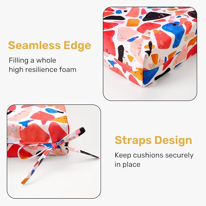 UNIKOME Outdoor Chair Cushions Pack of 4, Water Resistant Patio Cushions with Ties, High Density Sponge Filling Square Corner Seat Cushions for Outdoor Furniture, 18.5"*16"*3", Petal Stone